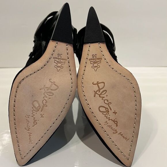 Alice + Olivia Owen Pointy Toe Wedge Heel Suede Black Booties Size 36 NWOT - Picture 8 of 16